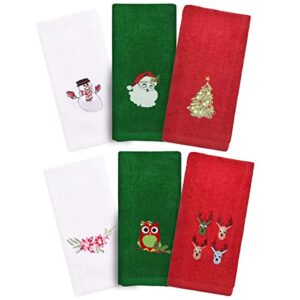 samfuloge christmas hand towels, 6 pack decorative dish towels pure cotton towels christmas kitchen towels for drying, cleaning, cooking & baking, embroidered christmas design towels gift set