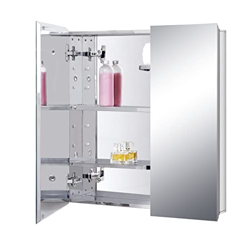 Fundin Stainless Steel Medicine Cabinet, Bathroom Mirror Cabinet, Surface Mount and Recess Mount, 23.6 x 25.6 inch, with Unique Half-Shelves for Greater Storage adjustability