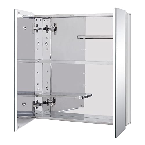 Fundin Stainless Steel Medicine Cabinet, Bathroom Mirror Cabinet, Surface Mount and Recess Mount, 23.6 x 25.6 inch, with Unique Half-Shelves for Greater Storage adjustability