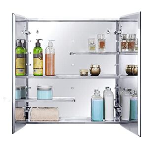 Fundin Stainless Steel Medicine Cabinet, Bathroom Mirror Cabinet, Surface Mount and Recess Mount, 23.6 x 25.6 inch, with Unique Half-Shelves for Greater Storage adjustability