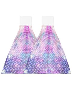 fangship hanging kitchen towel with loop 2 pack beautiful dreamy pink mermaid scales soft dish towels tie towel tea towels washcloth for bathroom home