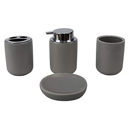 Home Basics 4 Piece Ceramic Bath Accessory Set, Grey