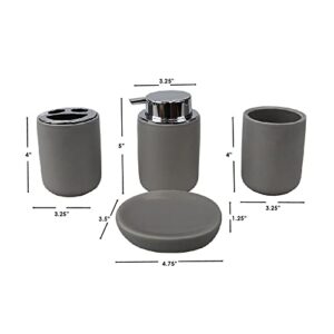 Home Basics 4 Piece Ceramic Bath Accessory Set, Grey