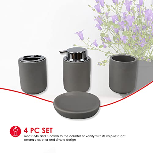 Home Basics 4 Piece Ceramic Bath Accessory Set, Grey