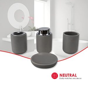 Home Basics 4 Piece Ceramic Bath Accessory Set, Grey