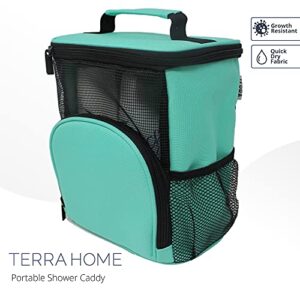 TERRA HOME Shower Caddy Portable - Travel Shower Caddy - Shower Bag - Large Capacity, Quick Dry and Water Resistant with Metal Hook - Shower Caddy Hanging for Gym and Travel (Aqua)