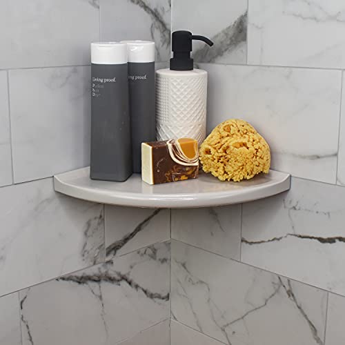 Questech Décor 10 Inch Corner Shower Shelf Bathroom Caddy, Wall Mounted Corner Shower Shelf, Retrofit Shelf for Tiled Shower Walls, Bathroom Corner Shelf, 10 Inch Metro Flatback, Cool Gray Polished