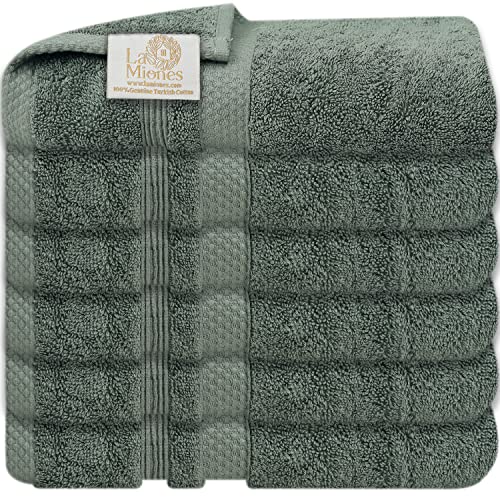 La Miones | 100% Turkish Cotton | Soft and Absorbent Premium Kitchen Hand Towels for Bathrooms | Set of 6 Quick Dry, Small, Face Towels | 6 Piece Guest Hand Towel, Deep Green