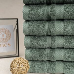 La Miones | 100% Turkish Cotton | Soft and Absorbent Premium Kitchen Hand Towels for Bathrooms | Set of 6 Quick Dry, Small, Face Towels | 6 Piece Guest Hand Towel, Deep Green