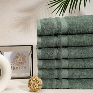 La Miones | 100% Turkish Cotton | Soft and Absorbent Premium Kitchen Hand Towels for Bathrooms | Set of 6 Quick Dry, Small, Face Towels | 6 Piece Guest Hand Towel, Deep Green