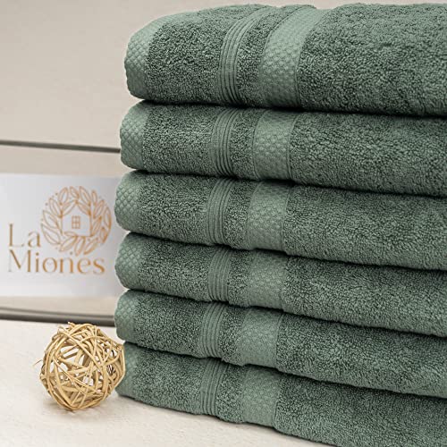 La Miones | 100% Turkish Cotton | Soft and Absorbent Premium Kitchen Hand Towels for Bathrooms | Set of 6 Quick Dry, Small, Face Towels | 6 Piece Guest Hand Towel, Deep Green