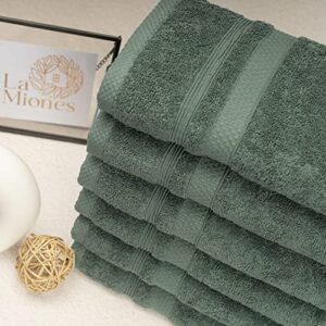 La Miones | 100% Turkish Cotton | Soft and Absorbent Premium Kitchen Hand Towels for Bathrooms | Set of 6 Quick Dry, Small, Face Towels | 6 Piece Guest Hand Towel, Deep Green