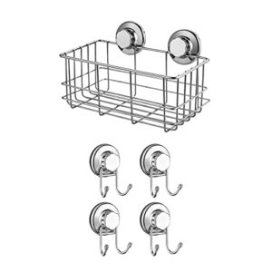 sanno suction cup shower caddy bath wall shelf, deep bathroom basket vacuum suction cup hooks