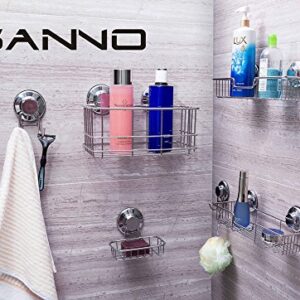 SANNO Suction Cup Shower Caddy Bath Wall Shelf, Deep Bathroom Basket Vacuum Suction Cup Hooks