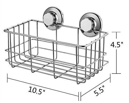 SANNO Suction Cup Shower Caddy Bath Wall Shelf, Deep Bathroom Basket Vacuum Suction Cup Hooks