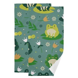 wellday cute frogs hand towels set of 2 ultra soft face towel hand cloth absorbent fingertip bath towels for bathroom hotel, gym and spa 28" x 14"