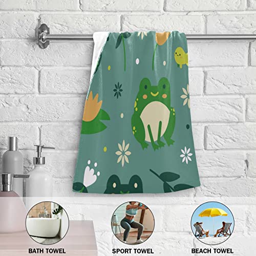 WELLDAY Cute Frogs Hand Towels Set of 2 Ultra Soft Face Towel Hand Cloth Absorbent Fingertip Bath Towels for Bathroom Hotel, Gym and Spa 28" X 14"