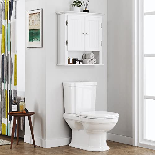 UTEX Bathroom Cabinet Wall Mounted, Wood Hanging Cabinet, Wall Cabinets with Doors and Shelves Over The Toilet for Bathroom,White