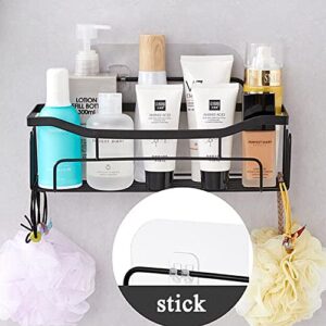 ATNKYOU Bathroom Shelf Adhesive Floating Shelf with Hooks Stainless Steel Shower Caddy 1 Tier Storage Organizer Rack Wall Mount No Drilling for Bathroom Kitchen Toilet Living Room