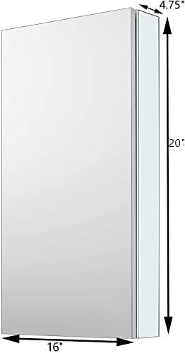 Sunrosa Aluminum Bathroom Medicine Cabinet with Mirror Door, 16"×20" Bathroom Mirror Cabinet,Wall-mountable and Recessed-in Mirror Cabinet, 1 Door Medicine Cabinet Organizer