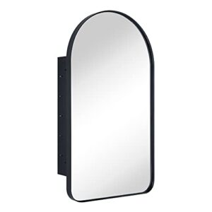 VANA NALA Matt Black Arched Recessed Bathroom Medicine Cabinet with Mirror Metal Framed Arch Vanity Cabinet with Mirros for Wall 16x28.5''