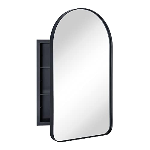 VANA NALA Matt Black Arched Recessed Bathroom Medicine Cabinet with Mirror Metal Framed Arch Vanity Cabinet with Mirros for Wall 16x28.5''