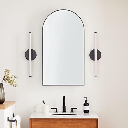 VANA NALA Matt Black Arched Recessed Bathroom Medicine Cabinet with Mirror Metal Framed Arch Vanity Cabinet with Mirros for Wall 16x28.5''