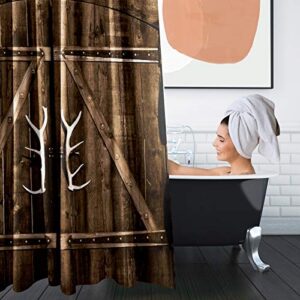Britimes 4 Piece Shower Curtain Sets, Old Brown Wooden Door with Non-Slip Rugs, Toilet Lid Cover and Bath Mat, Durable and Waterproof, for Bathroom Decor Set, 72" x 72"