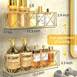 Iperlife Shower Caddy Gold, 2 Pack Shower Shelves Strong Adhesive Bathroom Shower Organizer with Hooks No Drilling Wall-Mounted Shower Shelf for Inside Shower