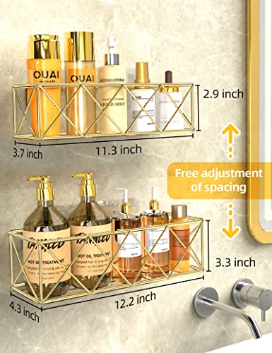 Iperlife Shower Caddy Gold, 2 Pack Shower Shelves Strong Adhesive Bathroom Shower Organizer with Hooks No Drilling Wall-Mounted Shower Shelf for Inside Shower