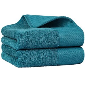 piccocasa 100% cotton hand towels, 2 pack thick face towel set design, super soft and highly absorbent hand towel for bathroom (teal, 16 x 30 inch)