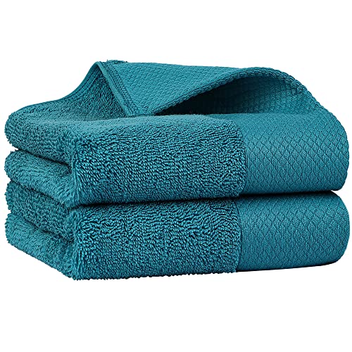 PiccoCasa 100% Cotton Hand Towels, 2 Pack Thick Face Towel Set Design, Super Soft and Highly Absorbent Hand Towel for Bathroom (Teal, 16 x 30 Inch)