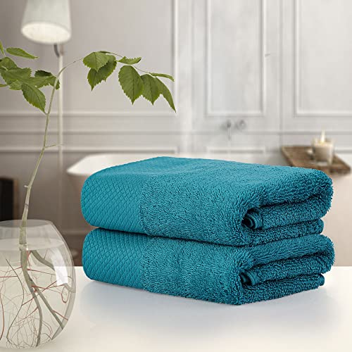 PiccoCasa 100% Cotton Hand Towels, 2 Pack Thick Face Towel Set Design, Super Soft and Highly Absorbent Hand Towel for Bathroom (Teal, 16 x 30 Inch)