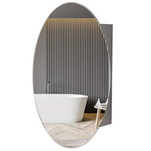 movo medicine cabinet with mirror oval beveled polished frameless wall mirror for bathroom, livingroom, bedroom (18" w x 26" h oval), surface mount installation only, white coated metal shelf