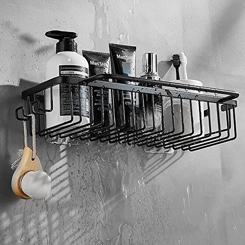 Shower Caddy Basket Shelf Pack of 2 - Self Adhesive and Drill Kitchen or Bathroom Organizer - Shower Shelves Space aluminum Shower wall caddy(Black)