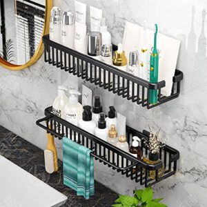 Shower Caddy Basket Shelf Pack of 2 - Self Adhesive and Drill Kitchen or Bathroom Organizer - Shower Shelves Space aluminum Shower wall caddy(Black)