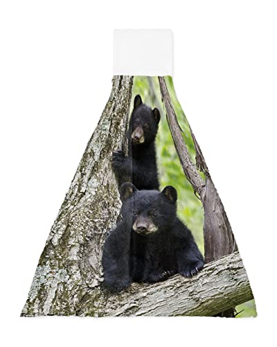 Hanging Hand Towels Kitchen Towel Cute Little Black Bear in a Tree Bathroom Hand Towels with Loop Tie Towels Soft,Absorbent Tea Bar Towels,1pc