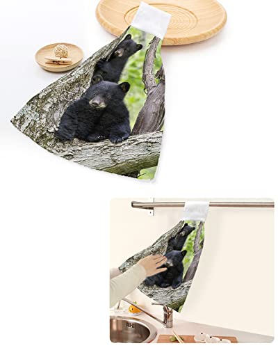 Hanging Hand Towels Kitchen Towel Cute Little Black Bear in a Tree Bathroom Hand Towels with Loop Tie Towels Soft,Absorbent Tea Bar Towels,1pc