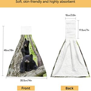 Hanging Hand Towels Kitchen Towel Cute Little Black Bear in a Tree Bathroom Hand Towels with Loop Tie Towels Soft,Absorbent Tea Bar Towels,1pc