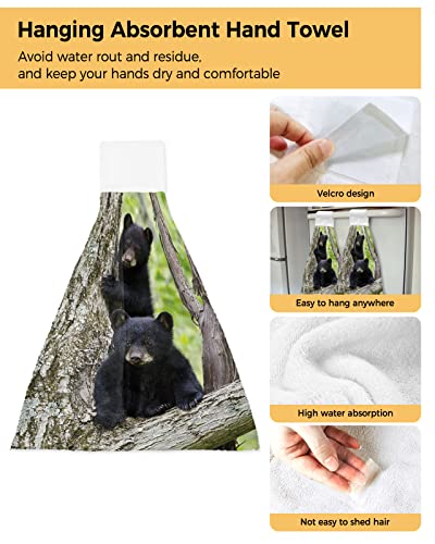 Hanging Hand Towels Kitchen Towel Cute Little Black Bear in a Tree Bathroom Hand Towels with Loop Tie Towels Soft,Absorbent Tea Bar Towels,1pc