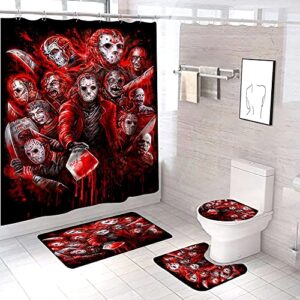 daweitianlong 4 Piece Horror Shower Curtain Set with Non-Slip Rug, Thickened Toilet Lid Cover and Bath Mat,Waterproof Horror Shower Curtain Sets for Bathroom With12 Hooks 59x71 inch, 1