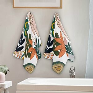 Boho Floral Hand Towels Set of 2 Tropical Leaves Fingertip Towels Soft Kitchen Dish Towel for Bathroom Laundry Room Spa Decor