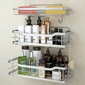 stusgo shower shelf for inside shower, adhesive shower caddy with soap dish holder with hooks, no drilling shower shelves bathroom shower storage, stainless steel shower organizer wall mount, 3 pack