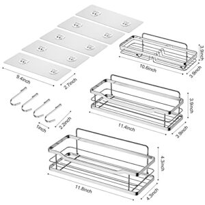 stusgo Shower Shelf for Inside Shower, Adhesive Shower Caddy with Soap Dish Holder with Hooks, No Drilling Shower Shelves Bathroom Shower Storage, Stainless Steel Shower Organizer Wall Mount, 3 Pack