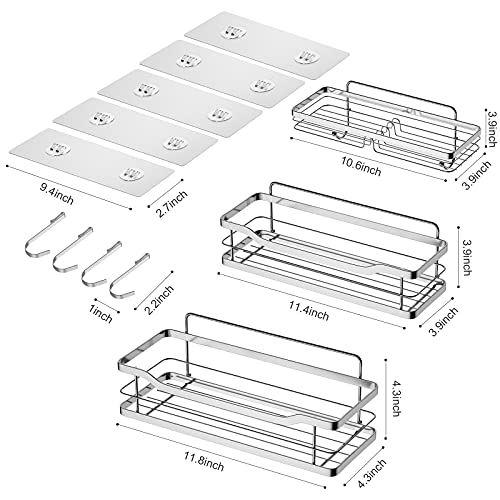 stusgo Shower Shelf for Inside Shower, Adhesive Shower Caddy with Soap Dish Holder with Hooks, No Drilling Shower Shelves Bathroom Shower Storage, Stainless Steel Shower Organizer Wall Mount, 3 Pack