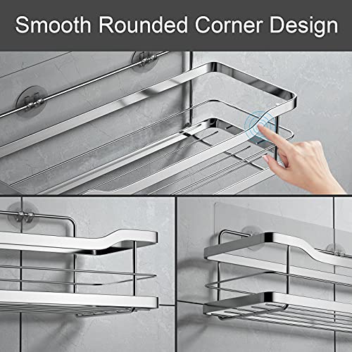 stusgo Shower Shelf for Inside Shower, Adhesive Shower Caddy with Soap Dish Holder with Hooks, No Drilling Shower Shelves Bathroom Shower Storage, Stainless Steel Shower Organizer Wall Mount, 3 Pack