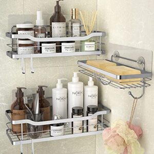 stusgo Shower Shelf for Inside Shower, Adhesive Shower Caddy with Soap Dish Holder with Hooks, No Drilling Shower Shelves Bathroom Shower Storage, Stainless Steel Shower Organizer Wall Mount, 3 Pack