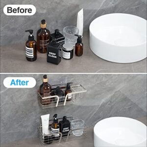 AJAIUJ Shower Caddy with Adhesive Bathroom Hollow Shelf SUS304 Stainless Steel No Drilling Wall Mounted Waterproof and Rustproof 2 Packs Silver…