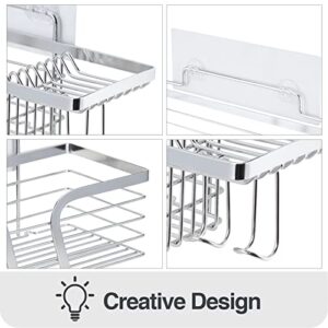 AJAIUJ Shower Caddy with Adhesive Bathroom Hollow Shelf SUS304 Stainless Steel No Drilling Wall Mounted Waterproof and Rustproof 2 Packs Silver…