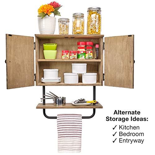 EXCELLO GLOBAL PRODUCTS 17x21'' Barndoor Bathroom Wall Cabinet, Space Saver Storage Cabinet Kitchen Medicine Cabinet with Adjustable Shelf and Towel Bar, Brown